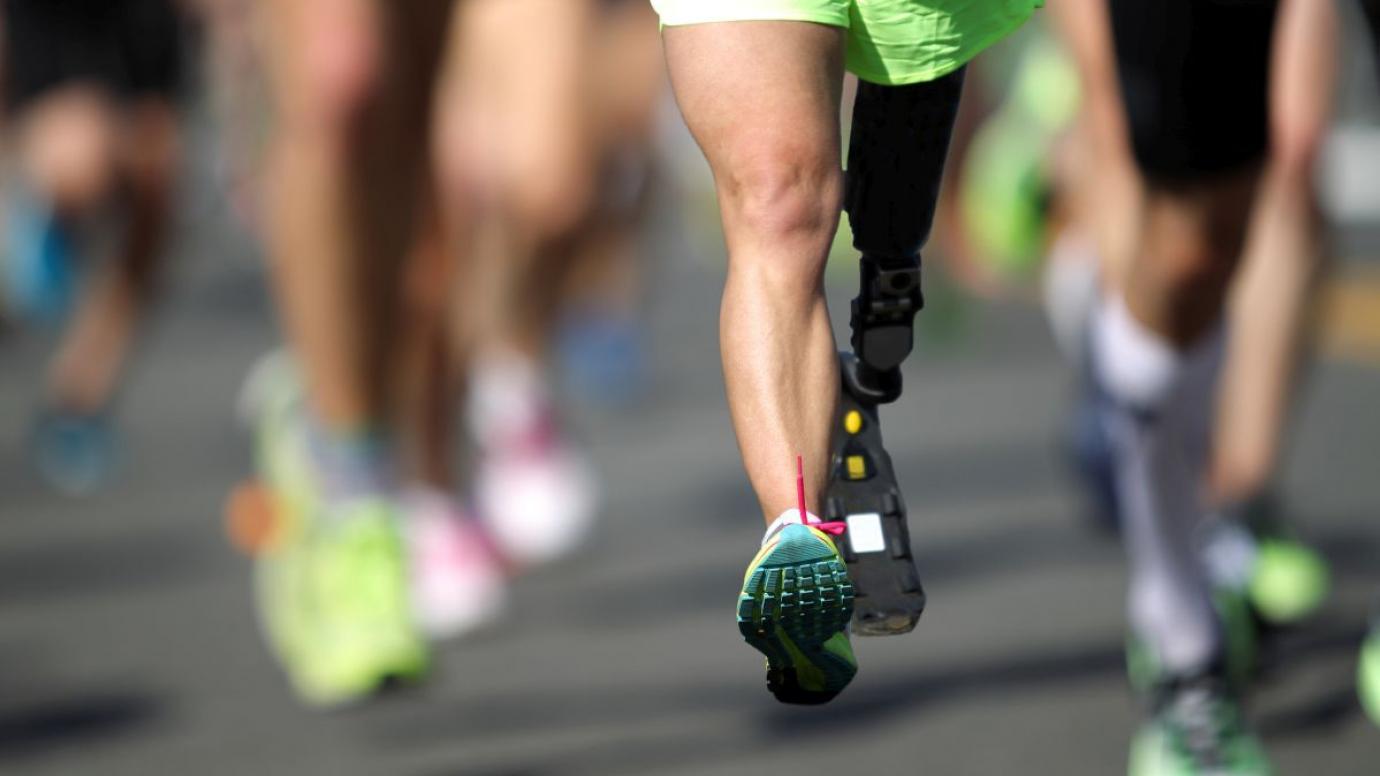 Prosthetic equipped athlete's legs