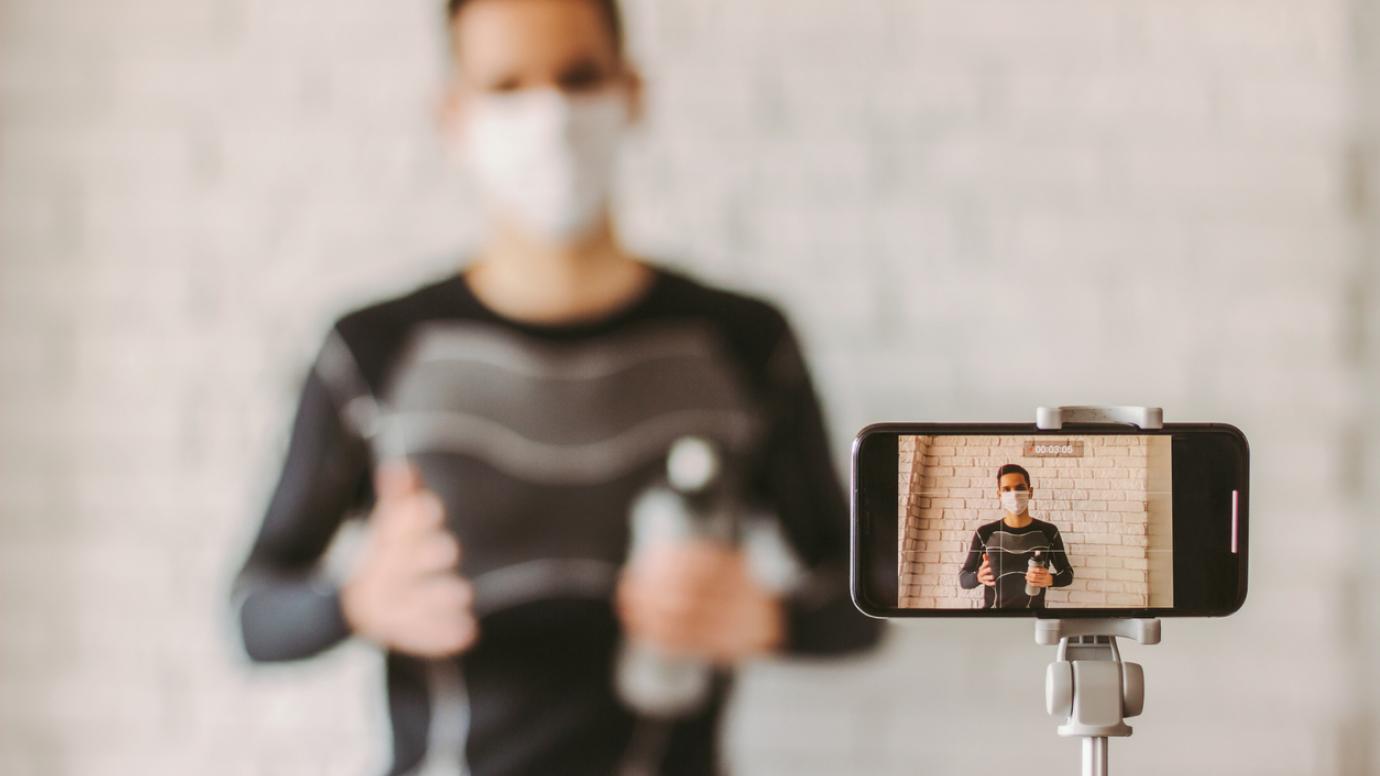 Filming online classes with fitness trainer