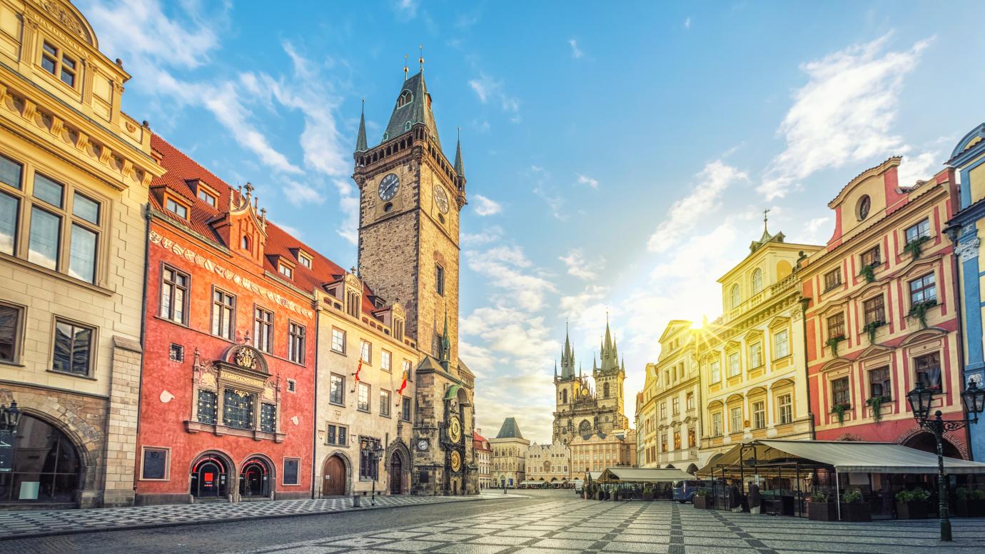 Old Town Hall building with clock tower on Old Town square ,Prague, Czech Republic