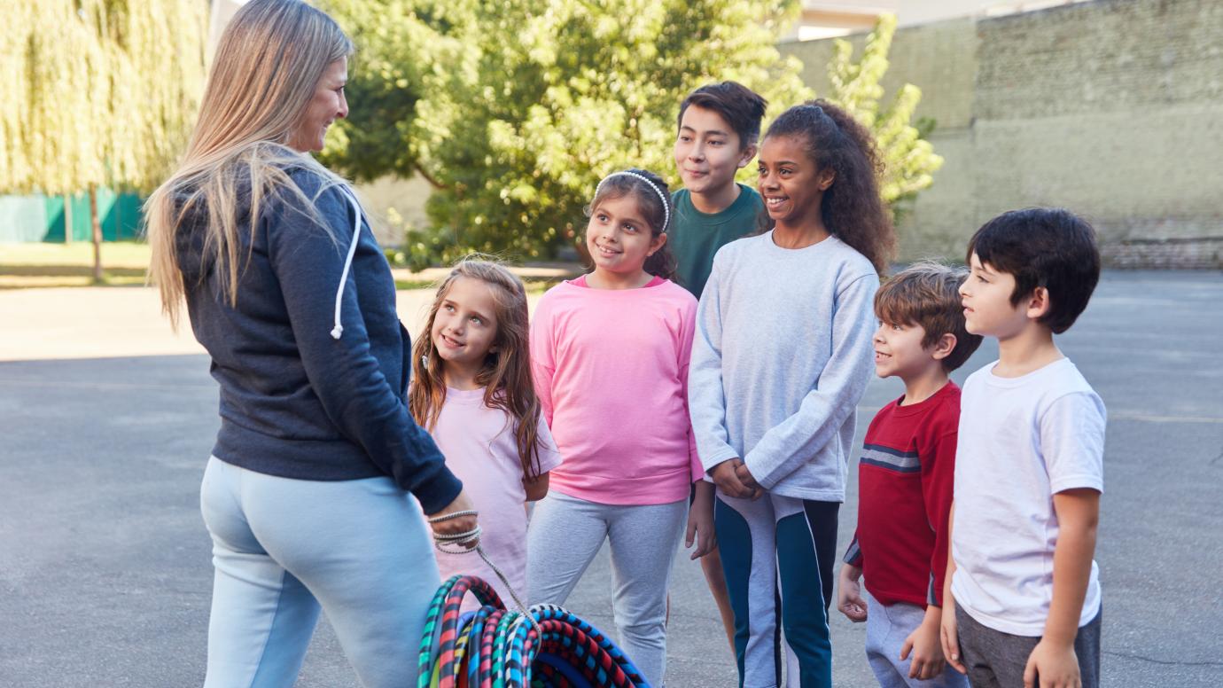 Children doing physical education in elementary school
