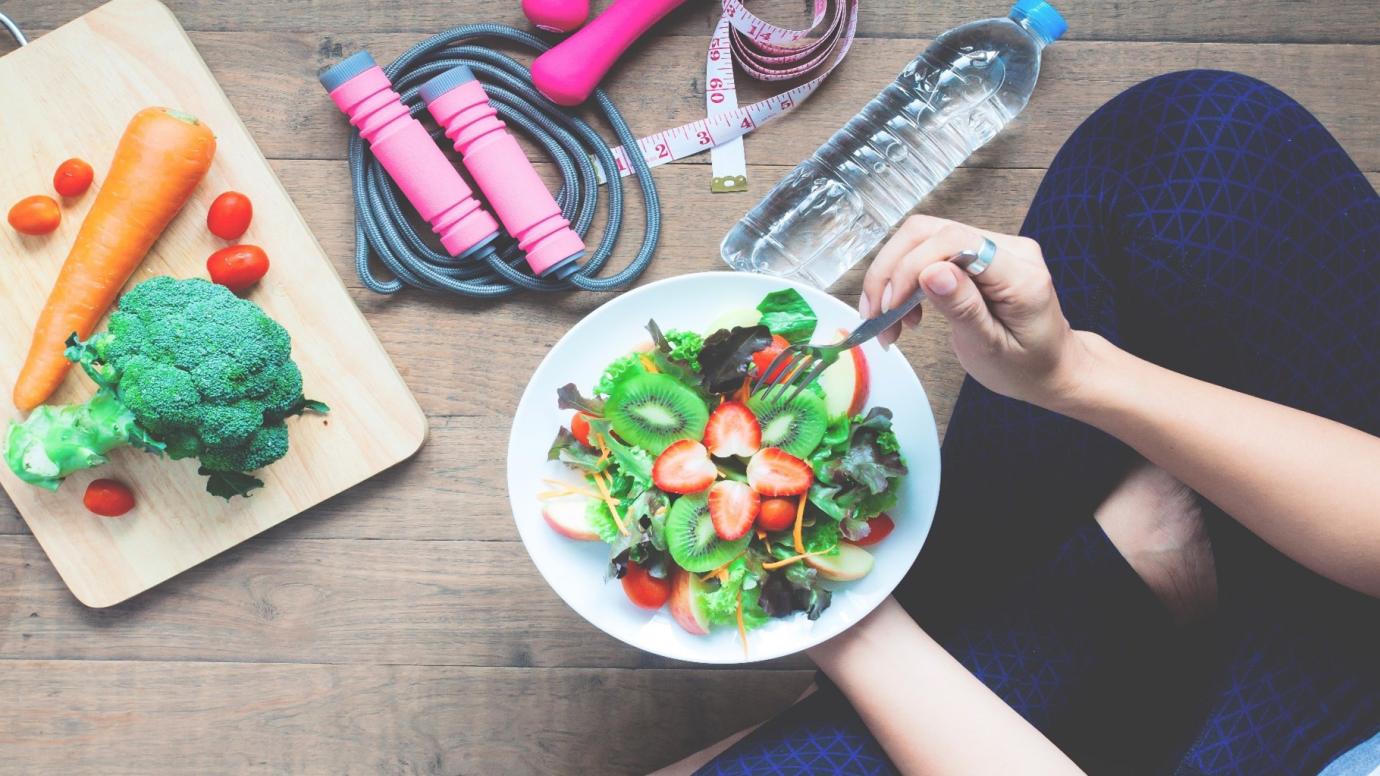 yoga, female, homemade salad, healthy food