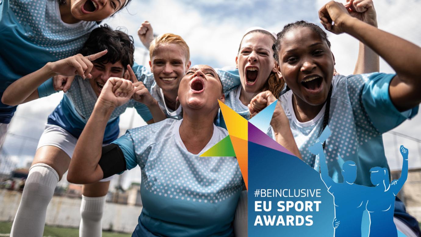 A female football team celebrating