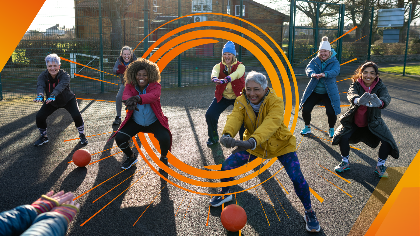 7 women athletes exercising in the park